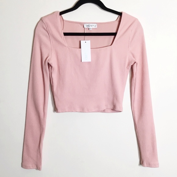 Showpo. Tops - Showpo Pink Robbed Cropped Long Sleeve Top